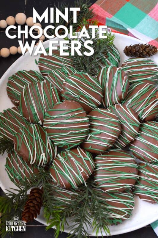 These Mint Chocolate Wafers are prepared with a deep, rich, chocolate cookie base.  Made extra chocolatey with good cocoa and melted chocolate, these cookies are infused with lots of mint flavour.  And, Christmas baking is never complete without a good drizzle of melted chocolate! #wafer #mint #chocolate #cookies